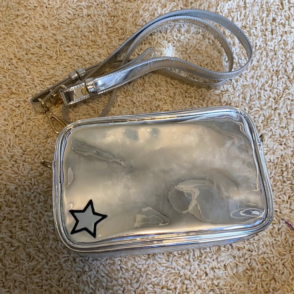 Stoney Clover Lane silver patent crossbody bag